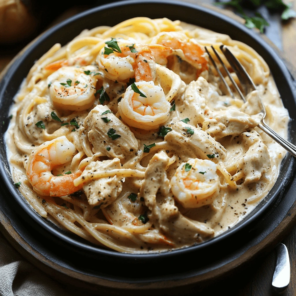 Creamy Chicken and Shrimp Pasta Delight